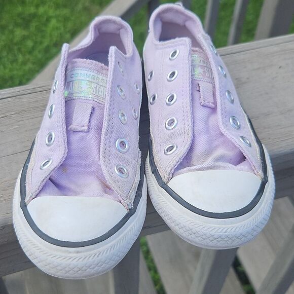 Converse Kids Purple Canvas Sneakers With Irridescent Trim Size 12 - Picture 2 of 11